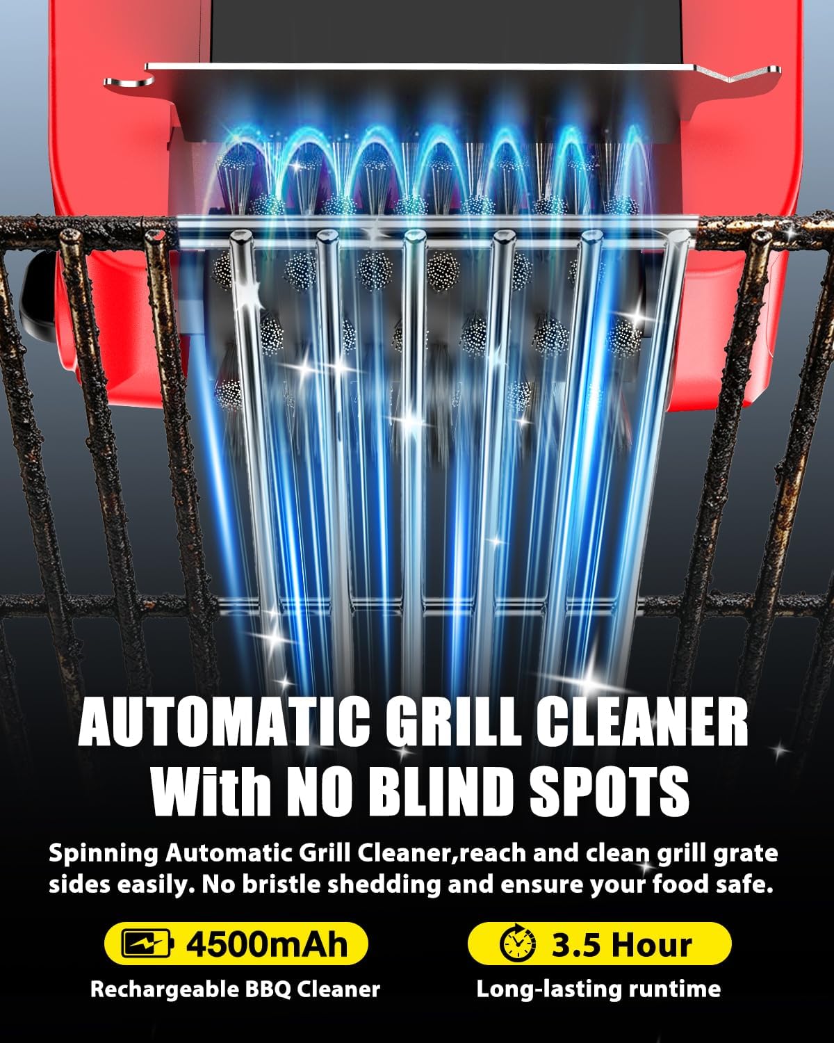 Electric BBQ Grill Brush,800RPM Automatic Grill Cleaner for Outdoor Grill with 2-Speed & 20kg Torque–Last 3.5H, LED Light for Night,No Bristle Drop Safe for Cast Iron Stainless,Gifts for Men Dad