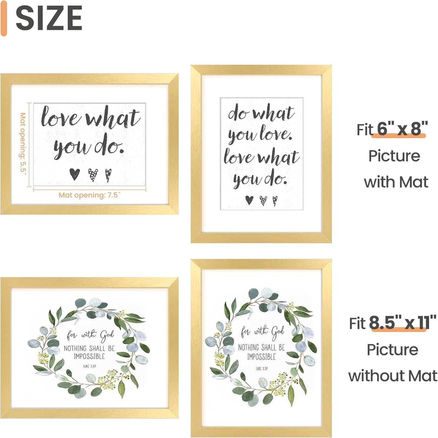 upsimples 11x14 Picture Frame, Display Pictures 8x10 with Mat or 11x14 Without Mat, Wall Hanging Photo Frames, Black