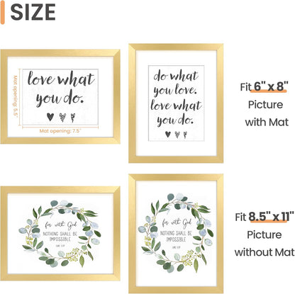upsimples 11x14 Picture Frame, Display Pictures 8x10 with Mat or 11x14 Without Mat, Wall Hanging Photo Frames, Black