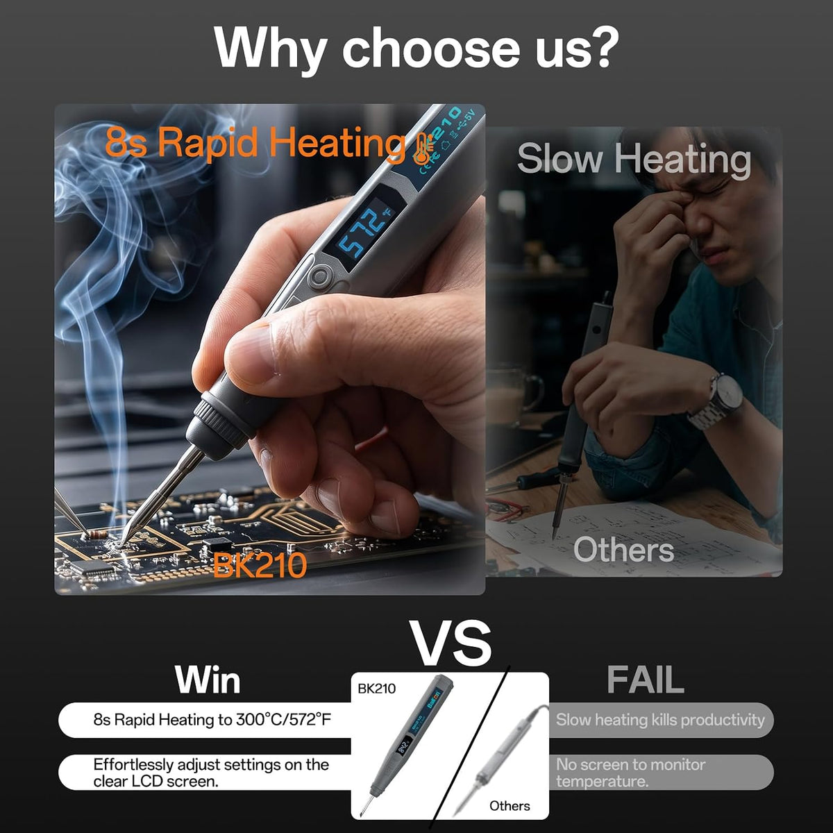 BK210 Cordless Soldering Iron Kit, Rechargeable Solder Iron Pen with C210 Tip (356°F-842°F),Portable Battery Powered Solder Kit with LED Digital Display for Electronics Repair, Auto-Hibernation