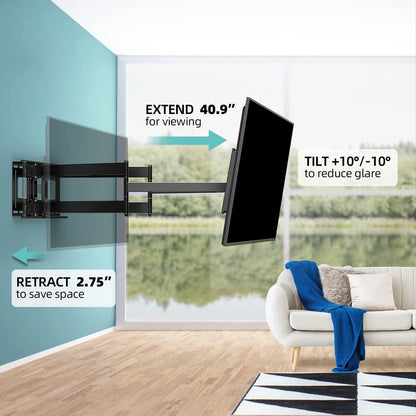 HCMOUNTING 40.9" Dual Articulating Long Arm TV Wall Mount for 42-90 inch TV, Heavy Duty Full Motion Swivel & Tilt & Extension Wall Mount TV Bracket, Holds up to 179 lbs, Max Vesa 800x400mm