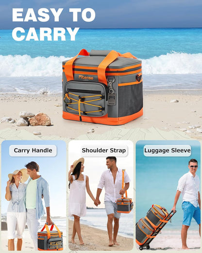 Fitense Soft Cooler Bag Insulated 50 Cans/33L, 27 Cans/20L Camping Cooler 4-Layer Leakproof, Collapsible Portable Lunch Cooler for Beach, Travel, Picnic, Grocery, Kayaking