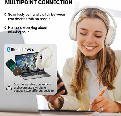 Edifier V80 Hybrid Active Noise Cancelling Bluetooth Headphones, Wireless Over Ear Headset with 45H Playtime, Wired Hi-Res Audio Fast Charging Multipoint Connection for Home Travel Office - Navy Blue