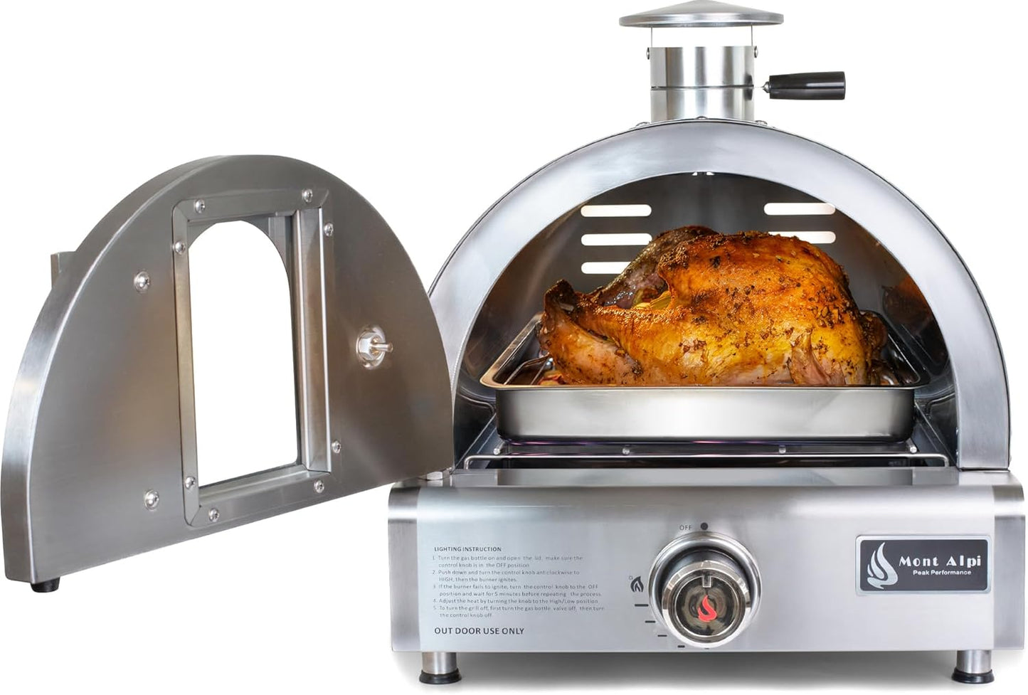 Mont Alpi MAPZ-SS 12000 BTU Multi-Fuel Countertop Table Top Stainless Steel Portable Outdoor Cooking Kitchen Backyard Propane Gas Pizza Making Baking Oven Roasting Grill - Pizza Stone Included
