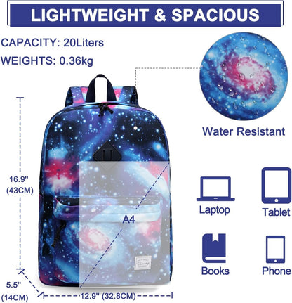 School Backpack for Kids, VASCHY Lightweight Water Resistant Casual Schoolbag Daypack for Men Women Teen Boys Girl Bookbag