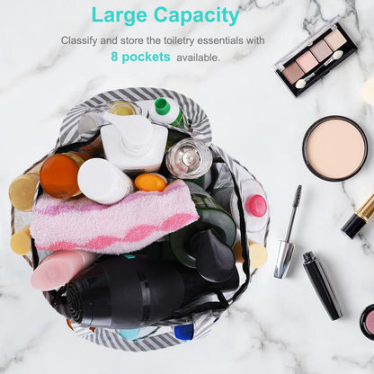 Mesh Shower Caddy Tote, Large College Dorm Bathroom Caddy Organizer with Key Hook and 2 Oxford Handles, Quick Hold, 8 Basket Pockets for Camp Gym