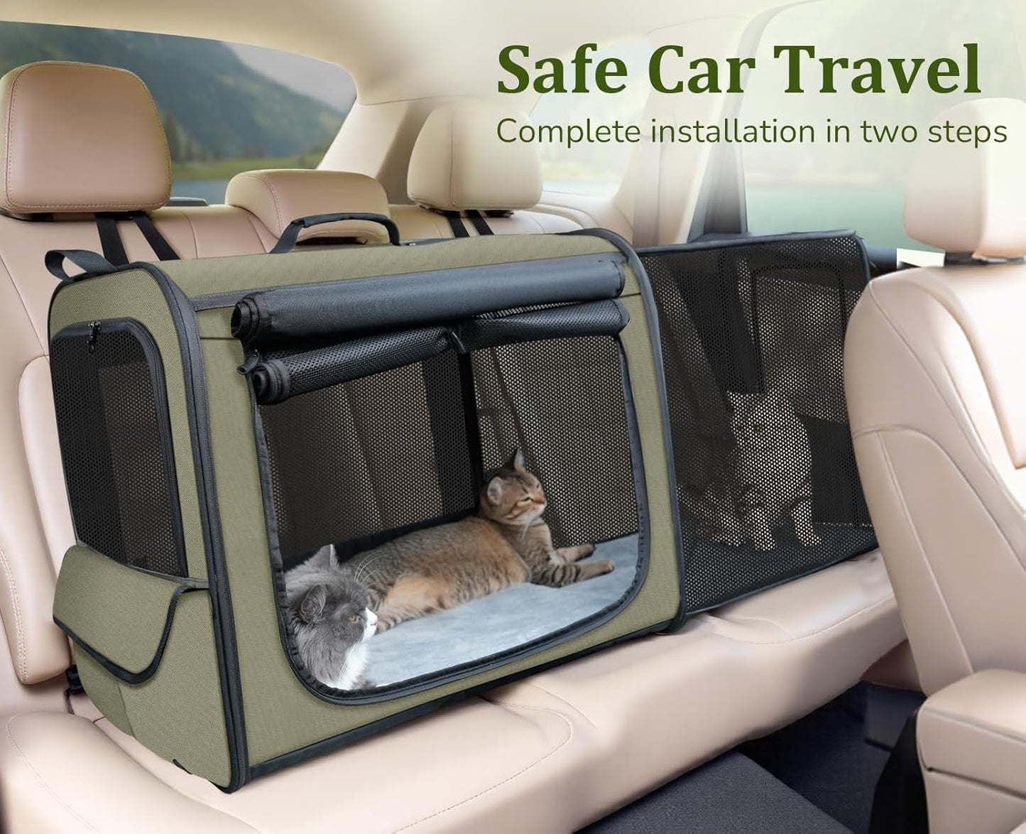 Pecute Collapsible Dog Crate for Pets＜15kg, Pet Carrier Stable and Light Weight, Soft Dog Crate with Breathable Windows, Portable Dog Carrier with Curtain 61×45×52 cm (Green)