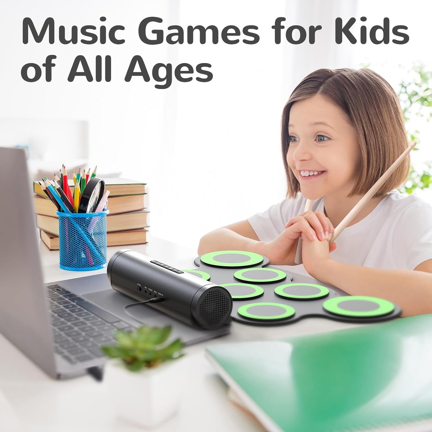 PAXCESS Electronic Drum Set, Roll Up Drum Practice Pad Midi Drum Kit with Headphone Jack Built-in Speaker Drum Pedals Drum Sticks 10 Hours Playtime,Great Holiday Birthday Gift for Kids