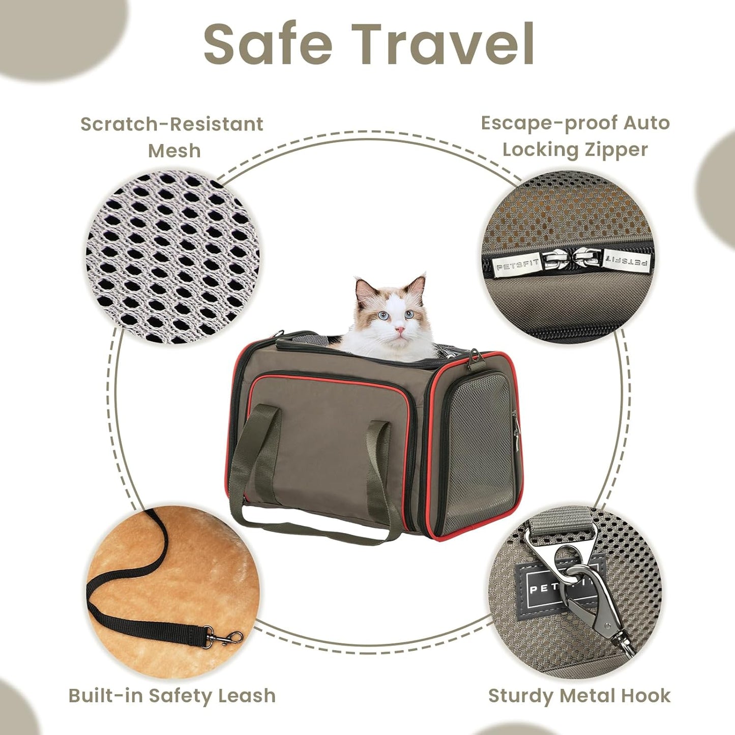 Petsfit Expandable Cat Dog Carrier Airline Approved, 17" L x 11" W x 11" H Soft-Sided Portable Pet Travel Carrier for Kitten, Puppy, Removable Soft Plush Mat and Pockets, Auto-Locking Zippers
