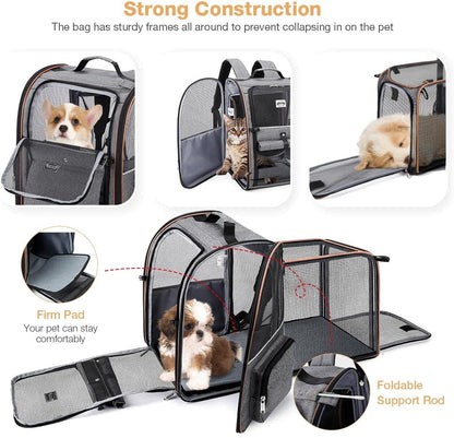 Lekespring Cat Bag, Expandable Cat Backpack Carrier for Small Dogs Medium Cats Fit Up to 18 Lbs, Dog Backpack Carrier, Foldable Pet Backpack Carrier for Travel, Hiking, Outdoor Use (Grey)