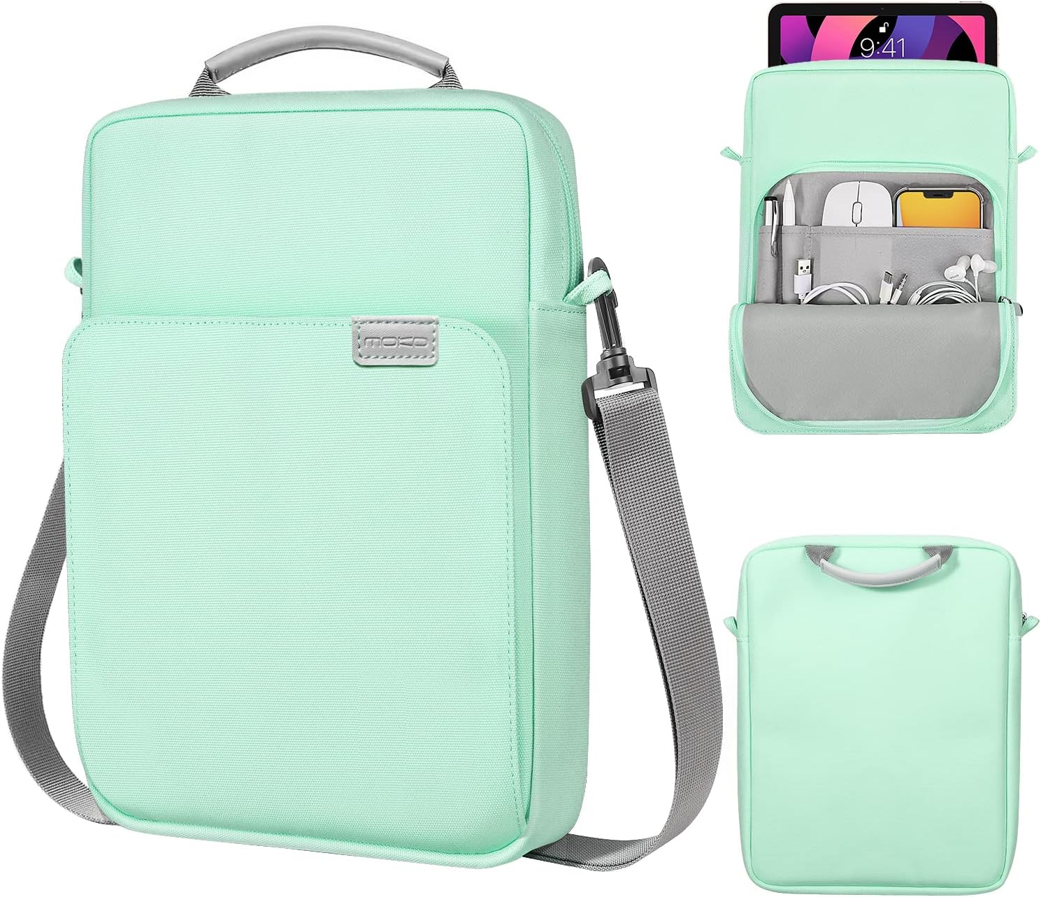 MoKo 13.3-14 Inch Laptop Sleeve Bag Fits MacBook Pro M3/M2 14" 2023, MacBook Pro 13" M2, New MacBook Air 13.6" M3/M2 2024/2022,Tab S8 Ultra 14.6",Handle Carrying Case with Shoulder Strap, Black & Gray - PuriLite