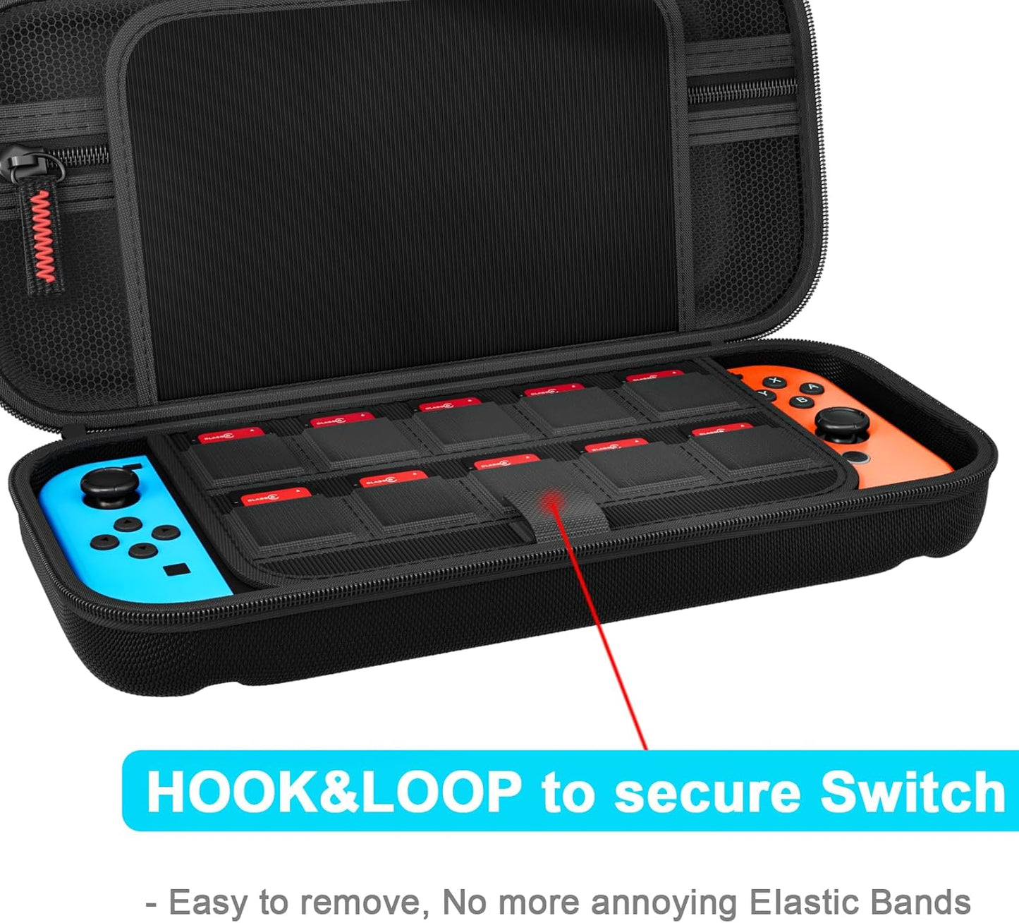 Daydayup Switch Carrying Case Compatible with Nintendo Switch/Switch OLED, with 20 Games Cartridges Protective Hard Shell Travel Carrying Case Pouch for Console & Accessories, Black