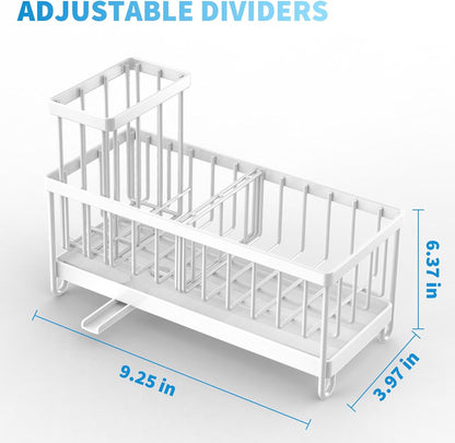 Cisily Sponge Holder for Kitchen Sink, Sink Caddy with High Brush Holder, Organzier Rustproof 304 Stainless Steel Dish Organizer Divider, Soap Dispenser Storage (Black)