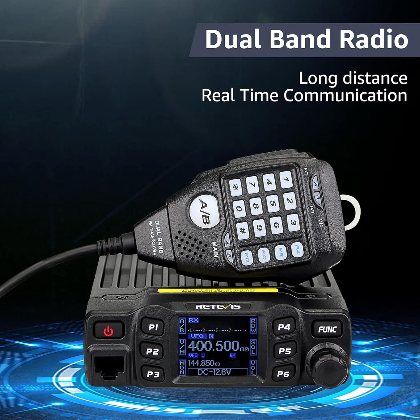 Retevis RT95 Mobile Ham Radio, Dual Band Two Way Radio Long Range, 200 Channels, 180 Rotatable LCD Display, Chirp, VOX, Mini Mobile Transceiver for Cars, Vehicle Driving