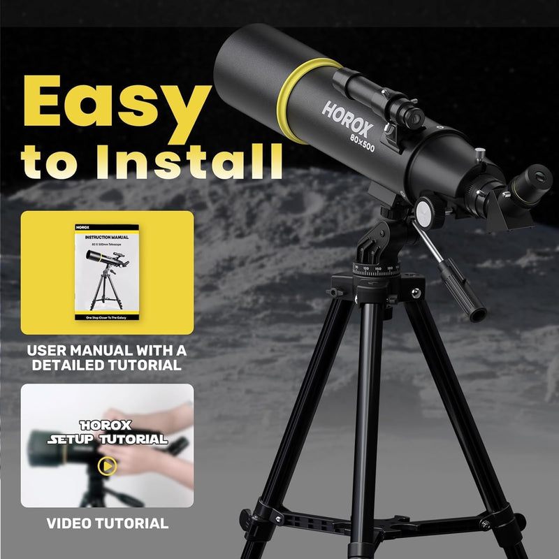 HOROX Telescope 80mm Aperture 500mm Refractor Telescope for Adults, Telescope for Kids Beginners w. Pro Tripod & Phone Adapter, Portable Telescopes Backpack