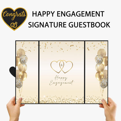DARUNAXY Black Gold Engagement Party Decorations, Happy Engagement Alternative Signature Guest Book Just Engaged Gifts Almost Married Congratulations Engagement Signing Card Board Party Supplies - PuriLite