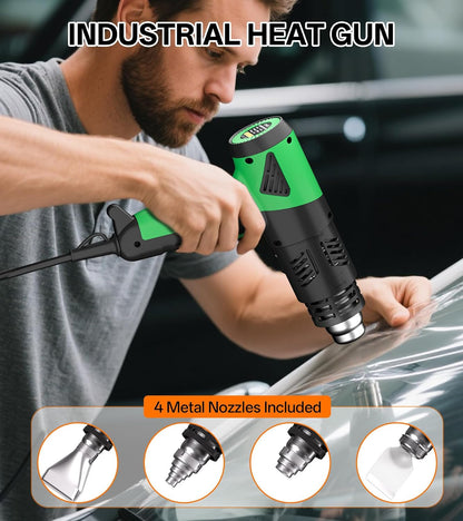Heat Gun, 1800W Variable Temperature Hot Air Gun with 4 Nozzles | 122°F–1202°F Variable Temperature Control, 4 Metal Nozzles, Retractable Heat Shield, Overheat Protection, PA66 Housing