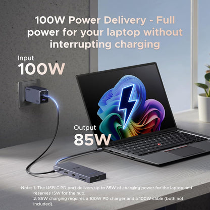 UGREEN USB C Hub(11 in 1), Revodok Pro 4K@120Hz DisplayPort, 4K HDMI, 2x 10Gbps USB-C Data, 100W PD, 1000Mbps Ethernet, SD/TF, 3.5mm, Laptop Docking Station for XPS, Surface, Thinkpad, Zenbok and More