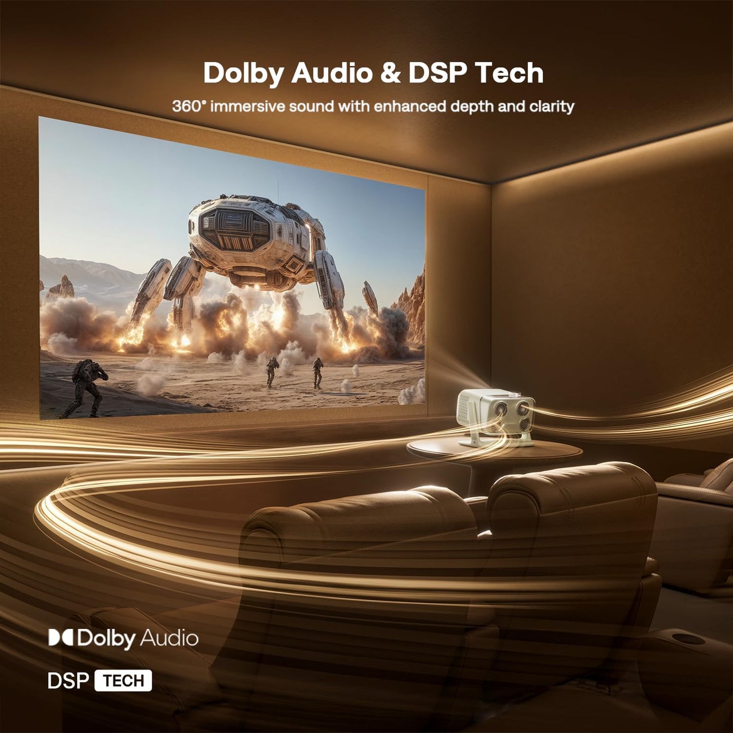 Aurzen Boom mini Google TV 4K Supported Smart Projector with WiFi and Bluetooth, Outdoor & Home Movie Projector with 20W Speakers DoIby Audio, Real-Time Focus & Keystone, 500 ANSI Lumens, Black