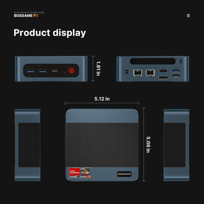 BOSGAME Mini PC P4, Desktop Computers Ryzen 7 5825U PC, Dual LAN Mini Gaming PC,16GB DDR4 RAM, 512GB NVMe SSD, 4K Triple Display, Wi-Fi 6E, Bluetooth 5.2