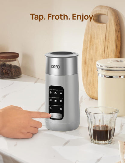 Dreo Milk Frother, 8-in-1 Electric Frother for Latte Art Coffee, 9oz/270ml Warm and Cold Foam Automatic Frothers for Dairy and Non-Dairy Milk, LED, Easy to Clean, BaristaMaker Air