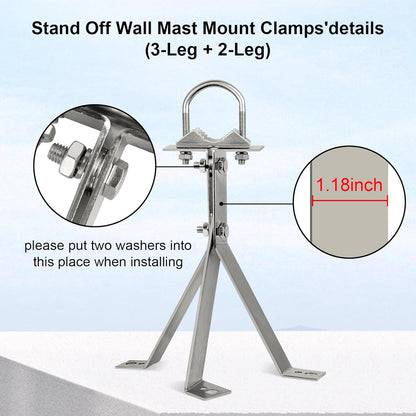 XRDS-RF 16 Inch Heavy-Duty Wall Mount Stand Off Mast for TV Antenna - Windproof Mounting Bracket (2-Leg + 2-Leg)