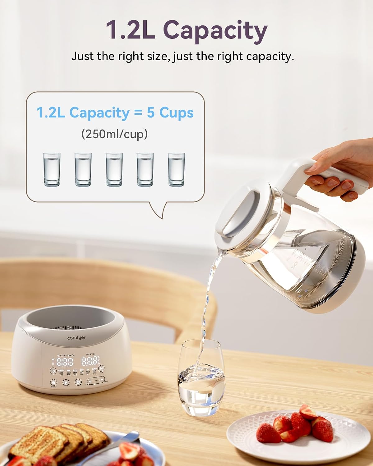 comfyer BK01 Bottle Warmer, Bottle Warmer with Night Light and Faster Cooling Fan, Instantly Water Warmer, Tea Kettle Electric with 6 Temperature Control Presets, Feed Baby More Easier and Healthier