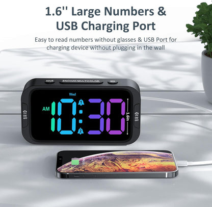 Odokee Digital Dual Alarm Clock for Bedroom, Easy to Set, 0-100% Dimmer, USB Charger, 5 Sounds Adjustable Volume, Weekday/Weekend Mode, Snooze, 12/24Hr, Battery Backup, Compact Clock for Bedside(Blue)