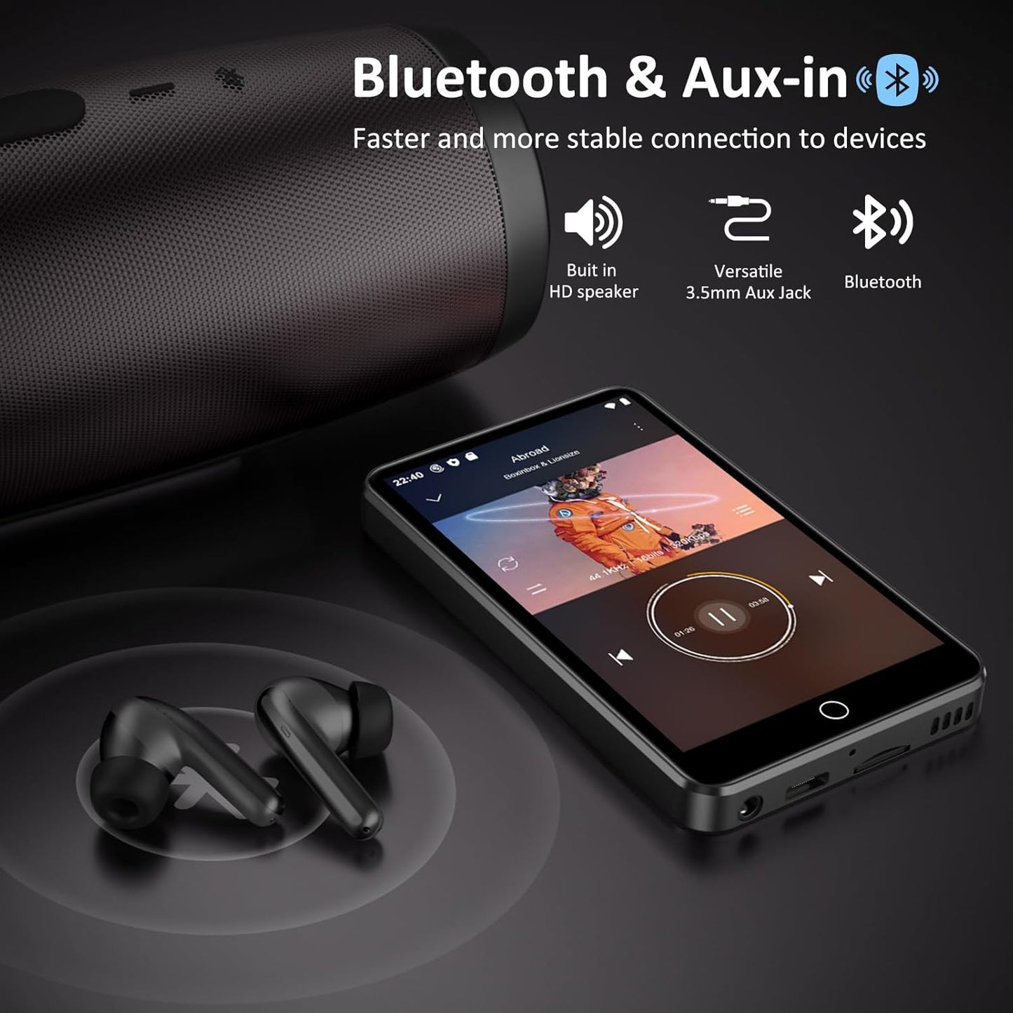 80GB MP3 Player with Bluetooth and WiFi, 4-inch Touch Screen MP3 Player with Bluetooth ， with Spotify, SpotifyKids, Audible, Andora, Amazon Player, MP4&MP3 Player up to 1TB Black