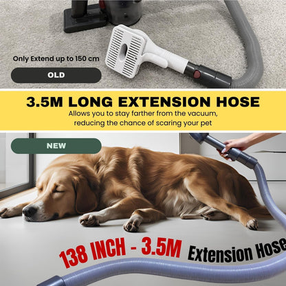 Pet Hair Grooming Brush Vacuum Attachment for Dogs, Cats with Vacuum Extension Hose up to 3.5M – Compatible with Miele, Shark Rocket HV322, HV301, HV371, Rotator NV501, Navigator NV350 Series & More