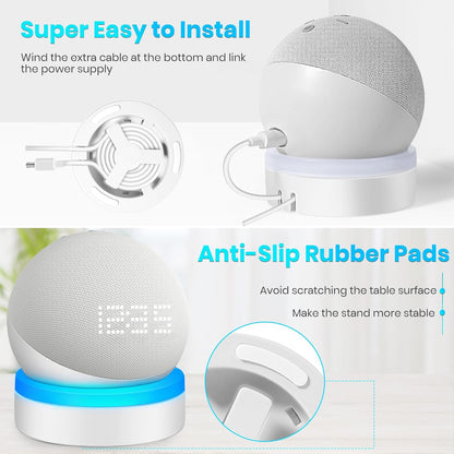 ZUOLACO Table Stand for Echo Dot 5th Generation, Desktop Holder Mount Base for Echo Dot 4th & 5th Gen, Built-in Cable Management and Light Guide, Make Dot More Noticeable, White