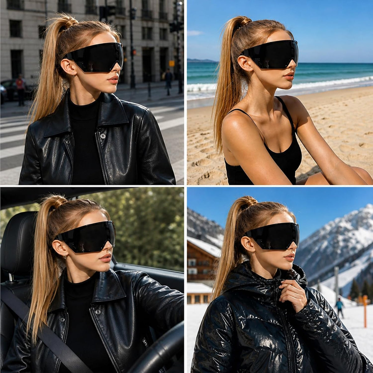 Oversized Wrap Around Sunglasses for Women Men,Futuristic Rave Curved Lens Shades,Fashion Trendy Shield Sun Glasses 8060