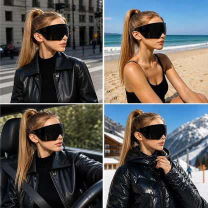 Oversized Wrap Around Sunglasses for Women Men,Futuristic Rave Curved Lens Shades,Fashion Trendy Shield Sun Glasses 8060