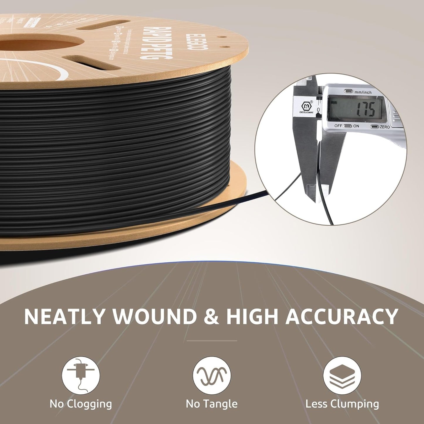 ELEGOO Rapid PETG Filament 1.75mm Black 1KG, 3D Printer Filament Max 600 mm/s High Speed Printing, Dimensional Accuracy +/- 0.02 mm Fit Most FDM Printer 1kg Cardboard Spool