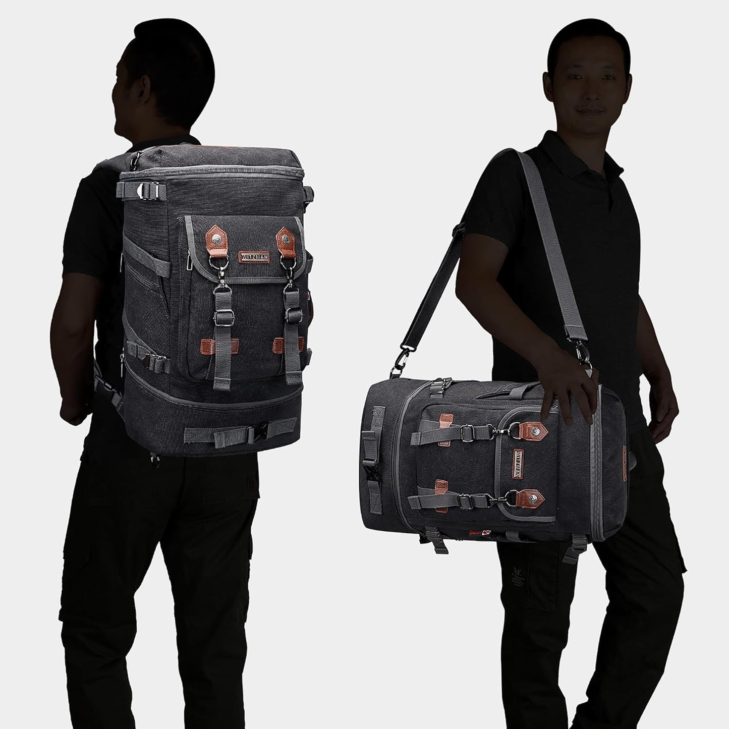 WITZMAN Travel Backpack for Men Women Canvas Backpack Carry on Luggage Rucksack Convertible Duffel Bag Large