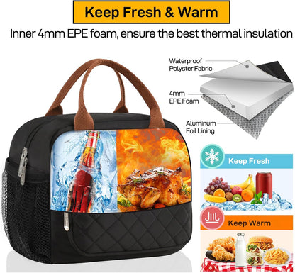 HOMESPON Lunch Bag for Woman Man Adults with Front Pocket Insulated Lunch Tote Lunch Box Container for Work Picnic or Travel(Black)