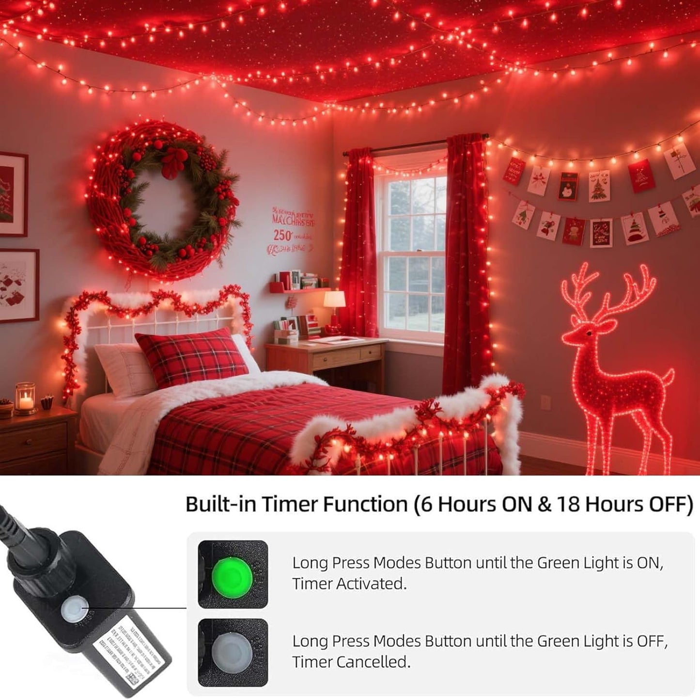 Tcamp 105FT 300 LED Purple Orange Halloween Decorations Lights Motion Activated Sync with 4 Scary Music, 6 Modes Halloween String Lights for Party Yard Outdoor Indoor Decor (3 Sets Connectable)