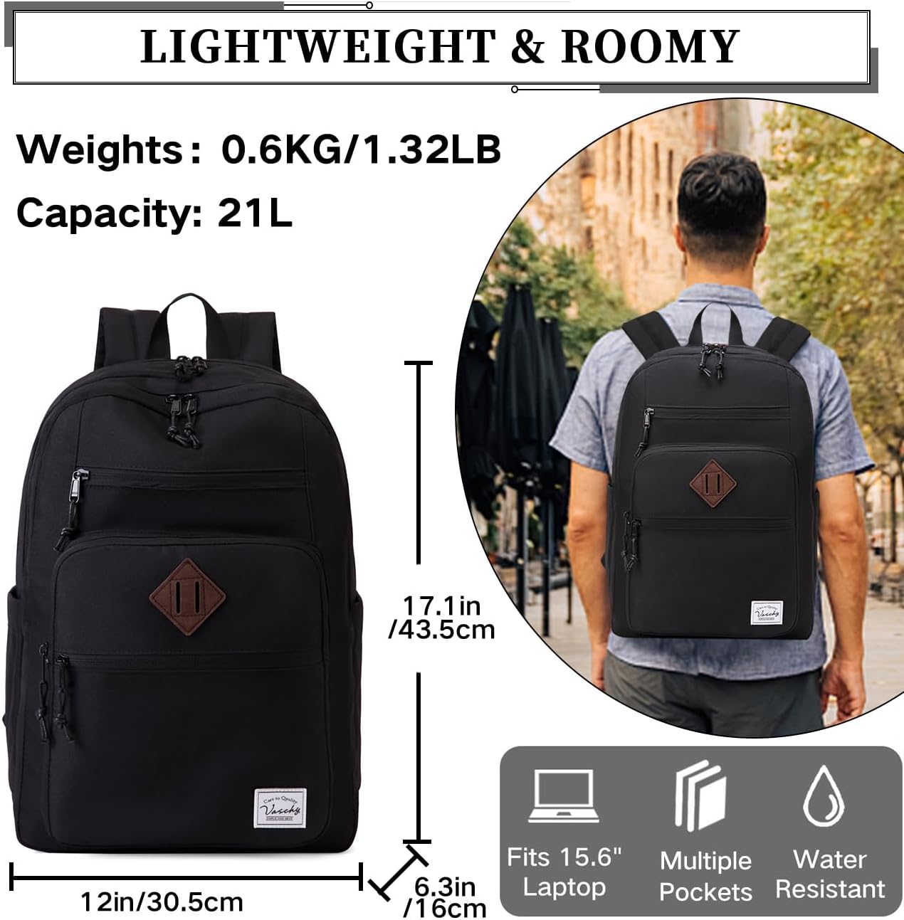 School Backpack for Men Women,Vaschy Lightweight School Bag Bookbag Casual Daypack for High School/College/Teens/Travel/Work