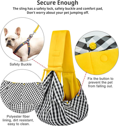 Cuby Adjustable Dog Cat Sling Padded Hard Bottom Pet Carrier Sling Soft Carrying Puppy Bag for Small Dogs Cats Outdoor Travel (Grayish-White)