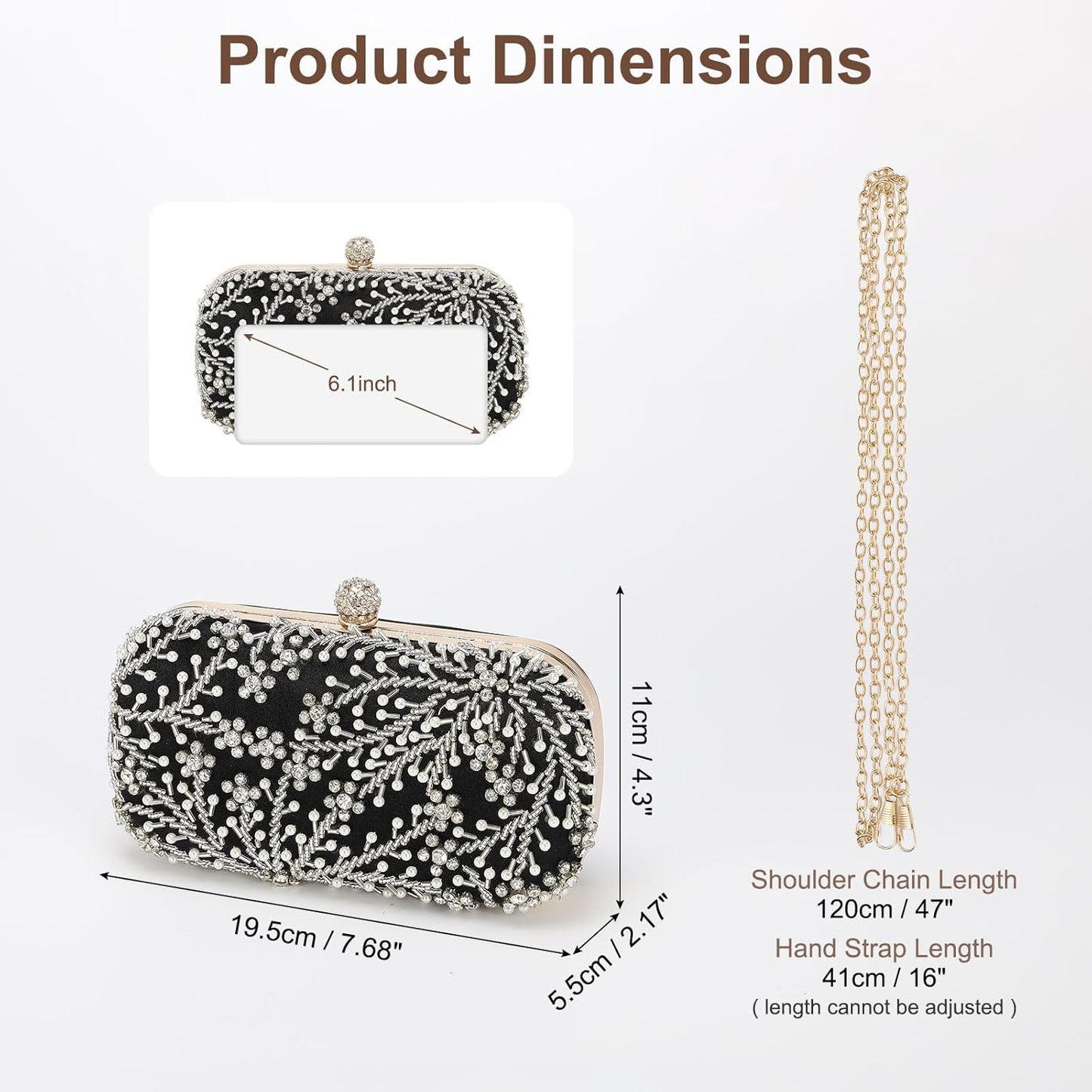 DTGN Evening Bags Clutch Purses for Women Formal, Bridal Purses Rhinestone Handbags Shoulder Bag with Chain Sparkly
