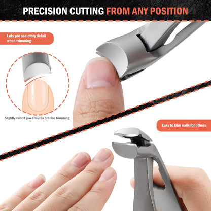 BEZOX Angled Head Nail Clippers for Seniors - Ergonomic Toenail Clipper for Thick Nails, Premium Steel Nail Cutter Trimmer with Catcher for Men and Women - Black