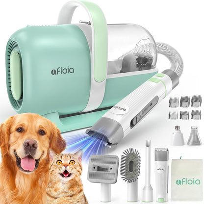 Afloia Dog Grooming Kit, Pet Grooming Vacuum & Dog Clippers Nail Trimmer Grinder & Dogs Brush for Shedding with 6 Pets Groom Tools, Low Noise Dogs Hair Remover Pets Supplies (White)
