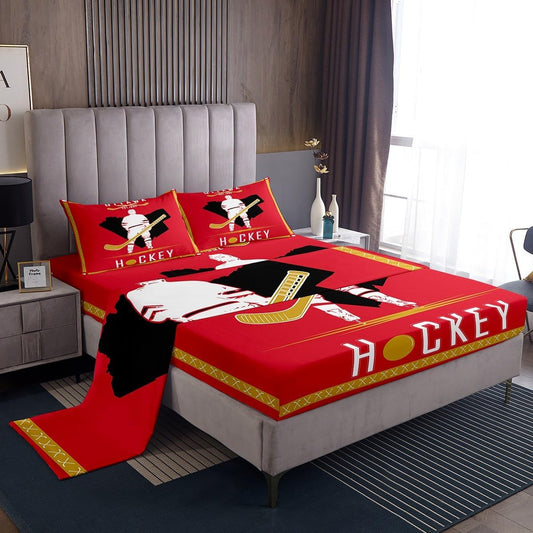 Feelyou Senators Bed Sheets Set Ice Hockey City 4 Pieces Sheet with 16 Inch Deep Pockets Full Size Gifts for for Men Women Boy Lacrosse Bedding Ice Hockey Sports Bed Set Sports Lovers Bedroom Decor - PuriLite