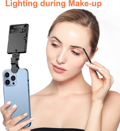 TONEOF Portable Selfie Light,Rechargable 60 LED Phone Light with Clip & Double 1/4" Screw Hole,2500k-9000K Dimmable Camera Light for iPhone,Android,Laptop,Tablet,Selfie/Video Conference
