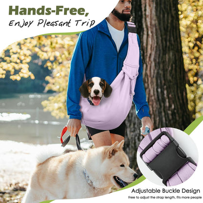 Pawaboo Small Dog Sling Carrier, Reversible Hands Free Dog Sling Carrier for Small Dogs and Cats, Puppy Sling Carrier with Adjustable Strap Buckle & Safety Harness, Puppy Essentials, Grey