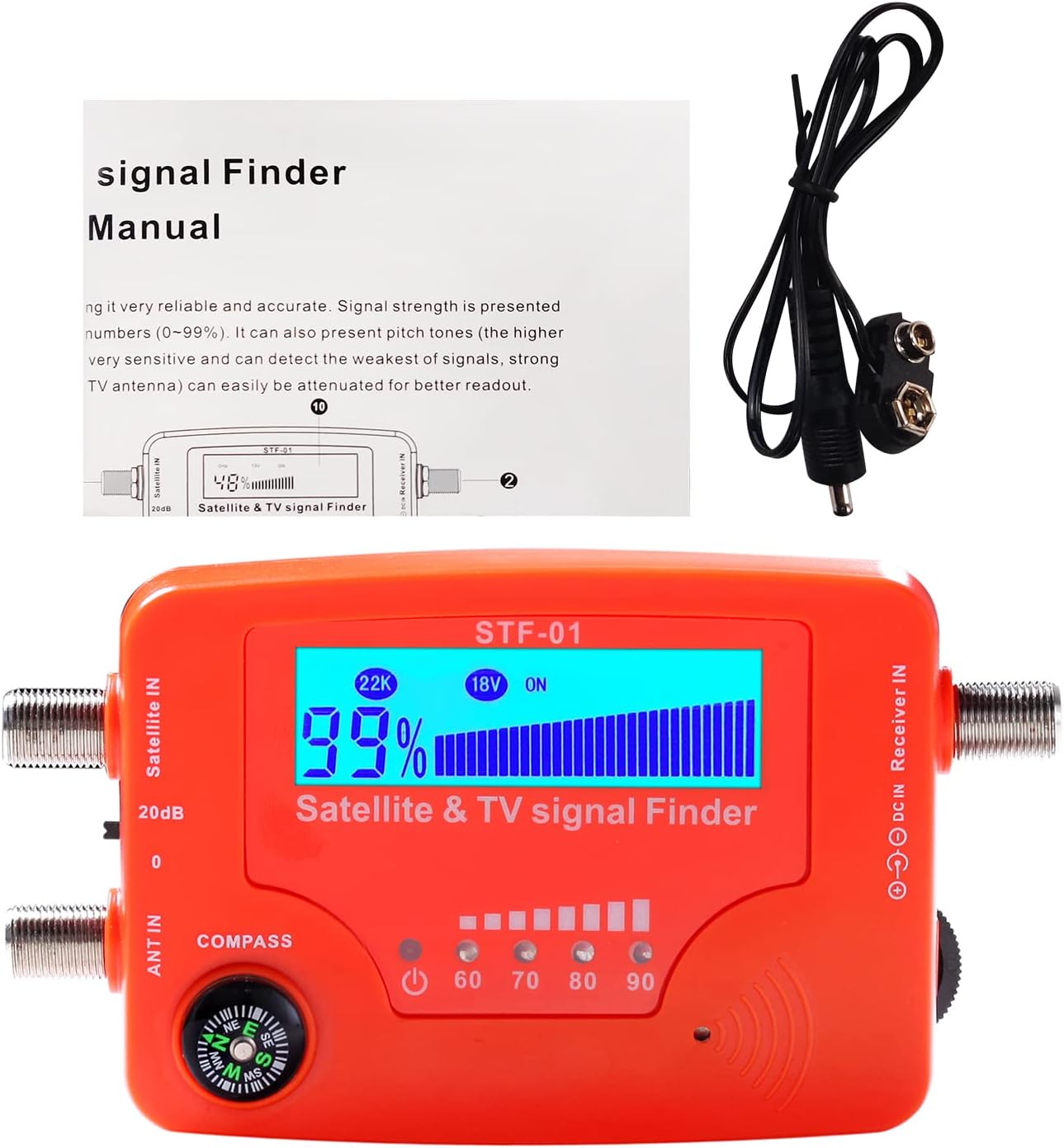 2 in 1 Satellite and TV Signal Finder LCD Digital Satellite Finder Portable TV an Signal Strength Meter Signal Finding Meter with Compass Alarm Buzzer