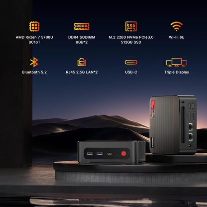 BOSGAME P3 Lite Mini PC, AMD Ryzen 7 6800H Mini Computers, 24GB DDR5, 1TB PCIe SSD, 4K Triple Display & USB4, Dual 2.5G LAN & Wi-Fi 6E & BT5.2, Desktop Computers for Gaming, Office, Design