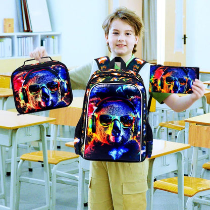 3pcs Backpack for Boys and Girls, 16” Kids Kindergarten Bookbag with Lunch Box, Cute Elementary Backpacks for Boy Girl