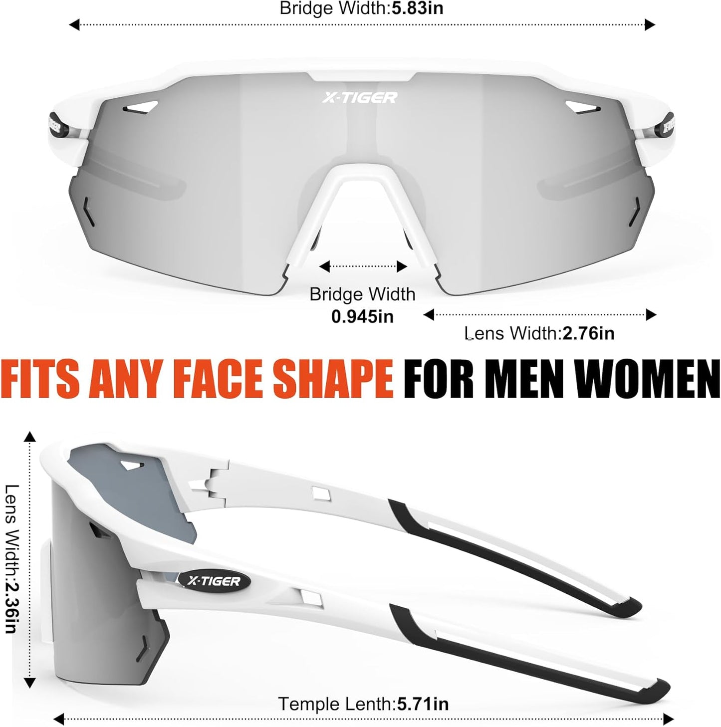 X-TIGER Polarized Cycling Glasses with 5 Interchangeable Lenses,MTB Biking Baseball Running Sports Sunglasses for Men Women