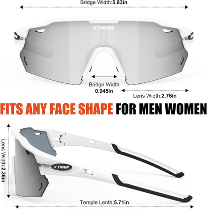 X-TIGER Polarized Cycling Glasses with 5 Interchangeable Lenses,MTB Biking Baseball Running Sports Sunglasses for Men Women